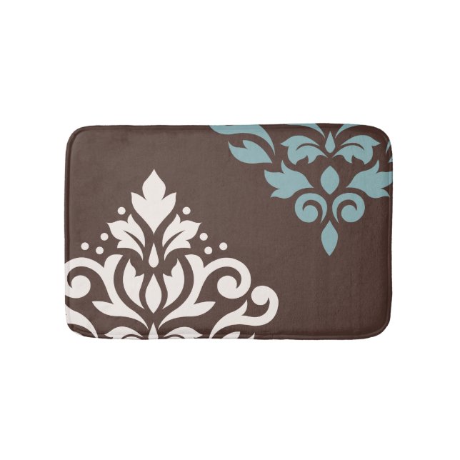 Scroll Damask Art I Cream Teal Brown Bath Mat (Front)