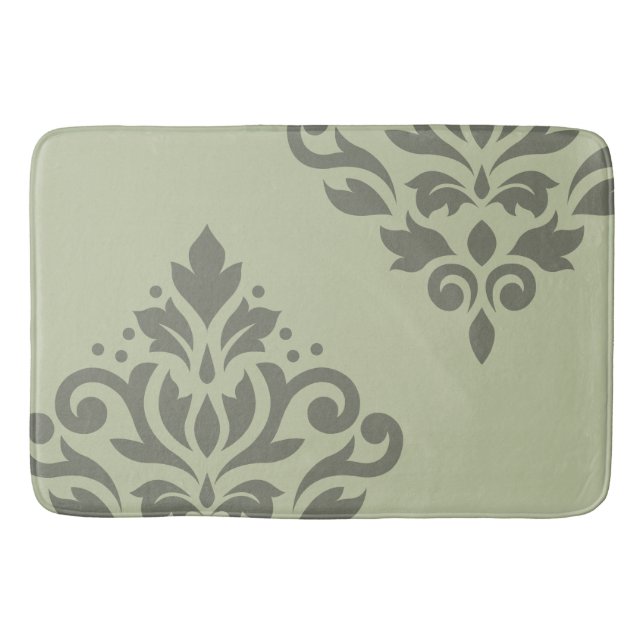 Scroll Damask Art I Dk on Lt Green Bath Mat (Front)