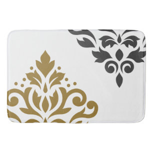 Scroll Damask Art I Gold & Grey on White Bath Mat