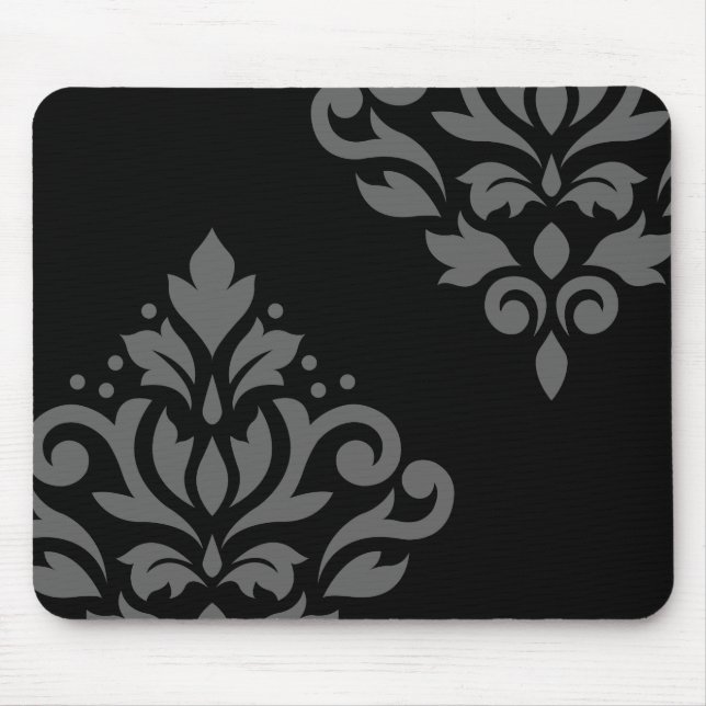 Scroll Damask Art I Gray on Black Mouse Pad (Front)