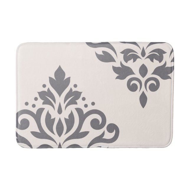 Scroll Damask Art I Grey on Cream Bath Mat (Front)