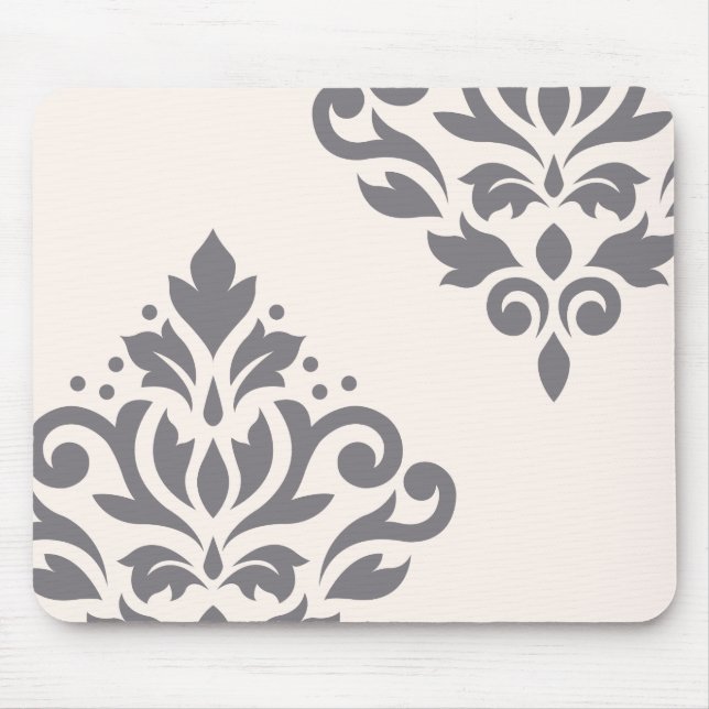 Scroll Damask Art I Grey on Cream Mouse Pad (Front)