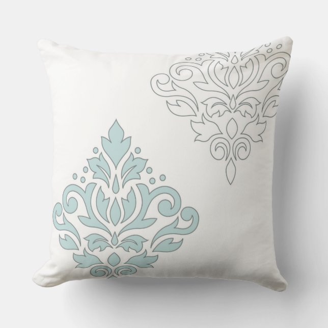 Scroll Damask Art I (line) Duck Egg Blue Grey Wt Cushion (Front)