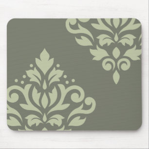 Scroll Damask Art I Lt on Dk Green Mouse Pad