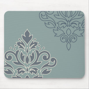 Scroll Damask Art I (outline) Cream Blues Teal Mouse Pad