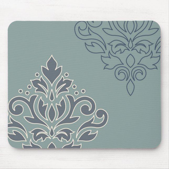 Scroll Damask Art I (outline) Cream Blues Teal Mouse Pad (Front)