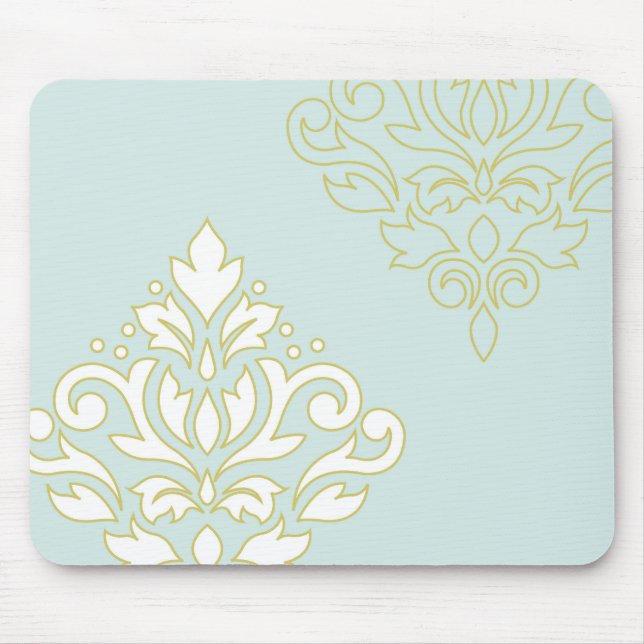 Scroll Damask Art I (outline) Wt Gld Lt Teal Mouse Pad (Front)