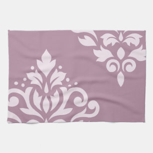Scroll Damask Art I Pink on Mauve Tea Towel