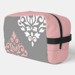 Scroll Damask Art I Pink White Grey Dopp Kit