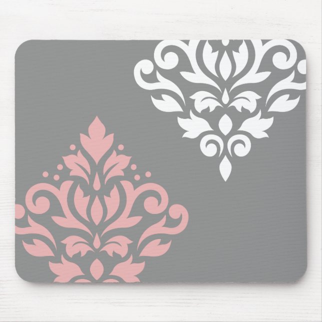 Scroll Damask Art I Pink White Grey Mouse Pad (Front)