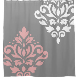Scroll Damask Art I Pink White Grey Shower Curtain