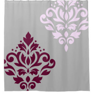 Scroll Damask Art I Plum Pink Grey Shower Curtain