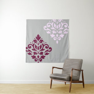 Scroll Damask Art I Plum Pink Grey Tapestry