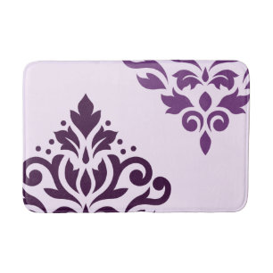 Scroll Damask Art I Purples on Pink Bath Mat