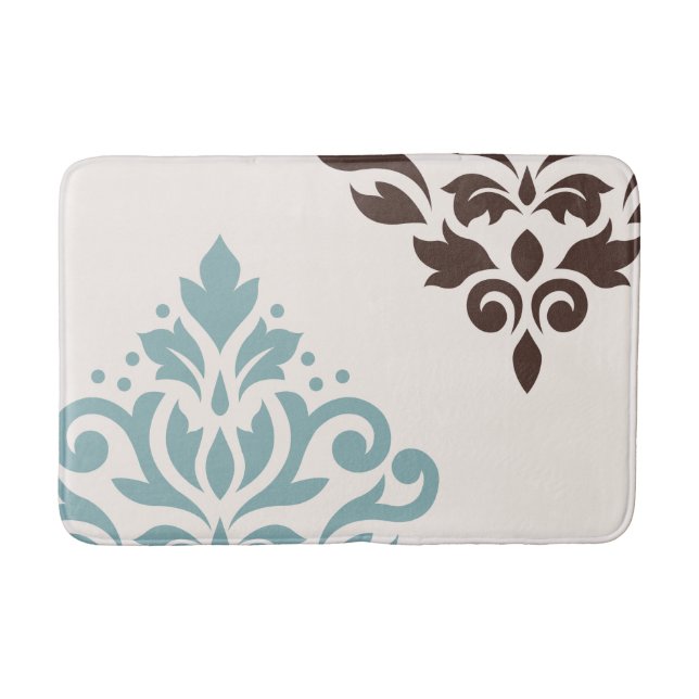 Scroll Damask Art I Teal Brown Cream Bath Mat (Front)