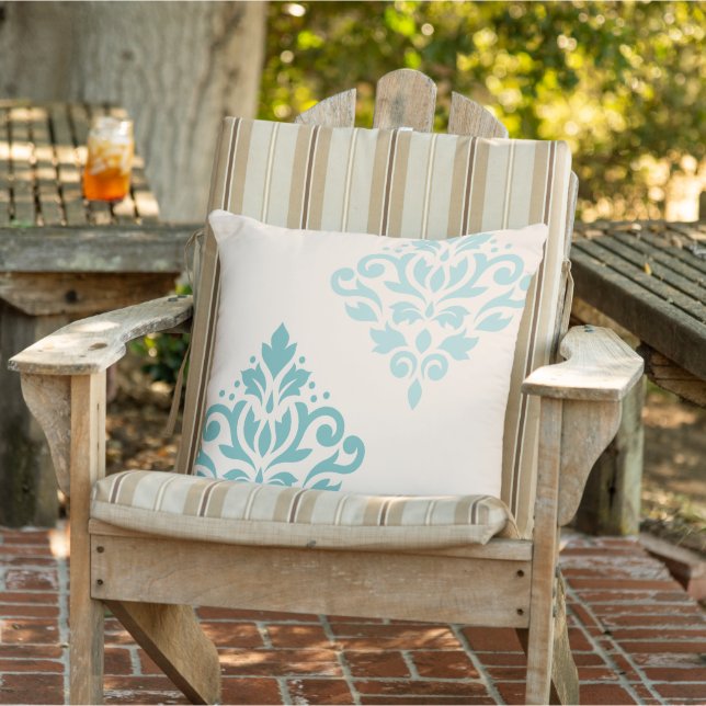 Scroll Damask Art I Teals on Cream Cushion (Chair)