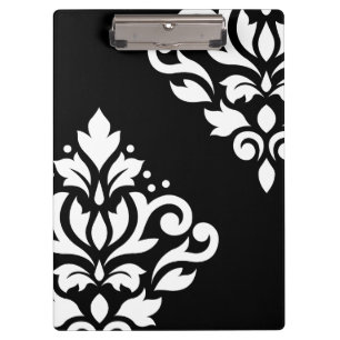Scroll Damask Art I White on Black Clipboard