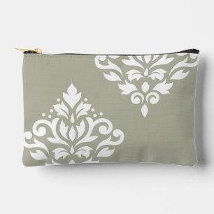 Scroll Damask Art I White on Green Accessory Pouch