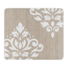 Scroll Damask Art I White on Light Taupe