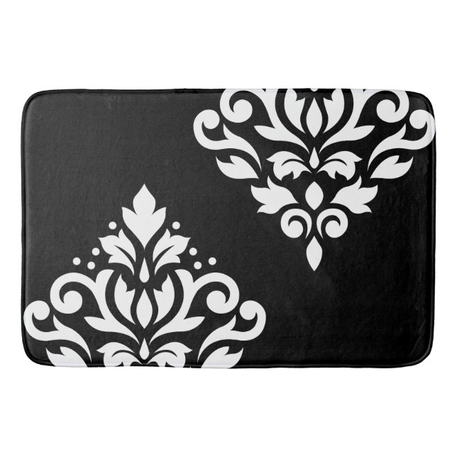 Scroll Damask Art Ib White on Black Bath Mat (Front)