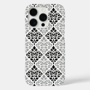 Scroll Damask Big Pattern Black Grey White iPhone 16 Pro Case