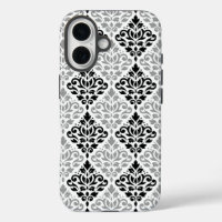 Scroll Damask Big Pattern Black Grey White