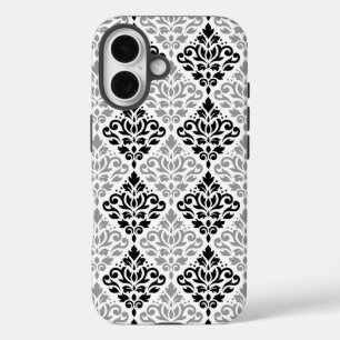 Scroll Damask Big Pattern Black Grey White iPhone 16 Case