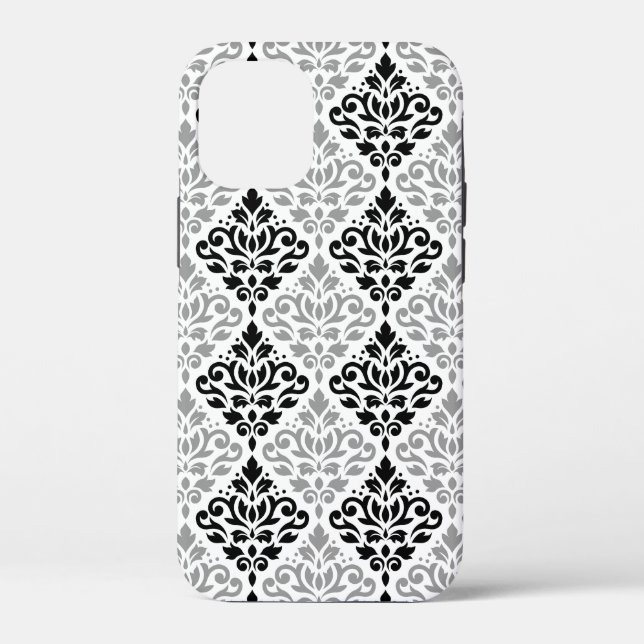 Scroll Damask Big Pattern Black Grey White Case-Mate iPhone Case (Back)