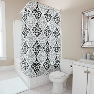 Scroll Damask Big Pattern Black Grey White Shower Curtain