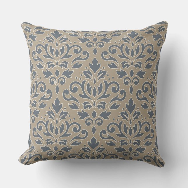 Scroll Damask Big Pattern Cream Line Blue Sand Cushion (Front)