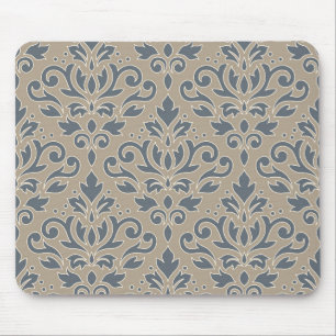 Scroll Damask Big Pattern Cream Line Blue Sand Mouse Pad