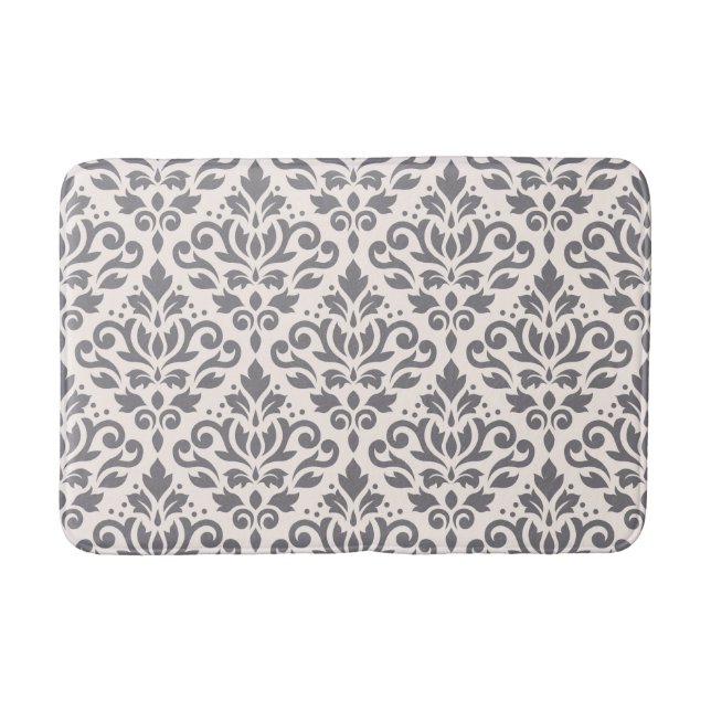 Scroll Damask Big Pattern Grey on Cream Bath Mat (Front)