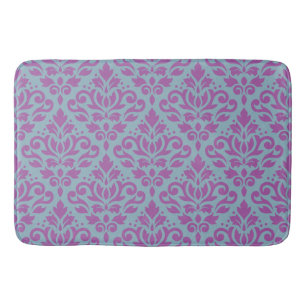 Scroll Damask Big Pattern Plum on Blue Bath Mat