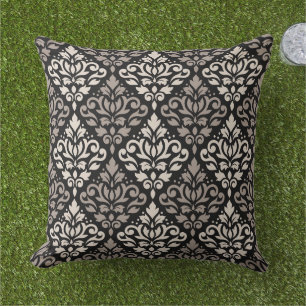 Scroll Damask Big Pattern Taupe Cream Black Cushion