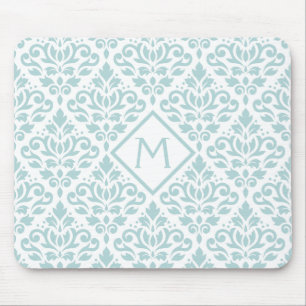 Scroll Damask Big Ptn DE Blue on Wt (Personalised) Mouse Pad