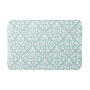 Scroll Damask Big Ptn White on Lt Teal Bath Mat