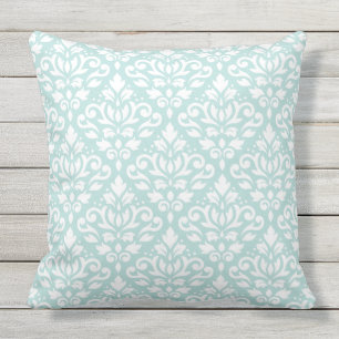 Scroll Damask Big Ptn White on Lt Teal Cushion