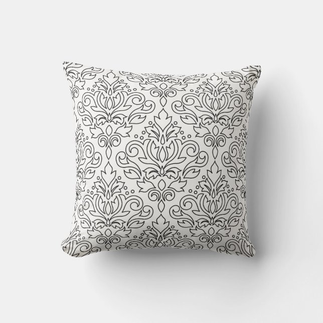 Scroll Damask Black on White Line Big Pattern Cushion (Front)