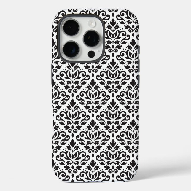 Scroll Damask Black on White Pattern Case-Mate iPhone Case (Back)