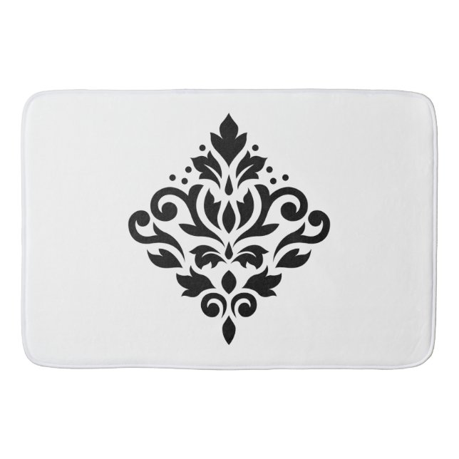 Scroll Damask Design Black Bath Mat (Front)