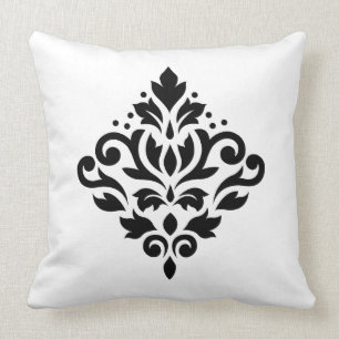 Scroll Damask Design Black Cushion