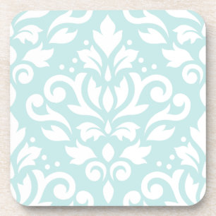 Scroll Damask Design White on Duck Egg Blue Coaster