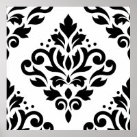 Scroll Damask Large Design (B) Black on White