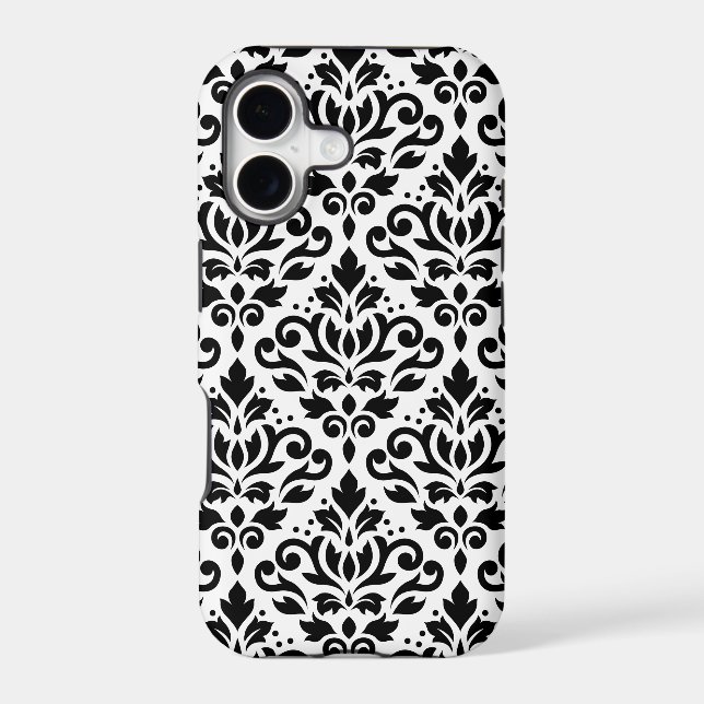 Scroll Damask Large Pattern Black on White (Back)