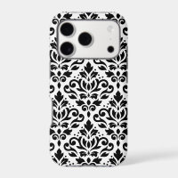 Scroll Damask Large Pattern Black on White