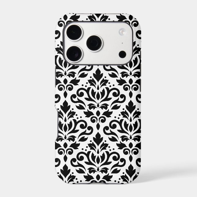 Scroll Damask Large Pattern Black on White (Back)
