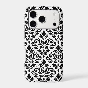 Scroll Damask Large Pattern Black on White