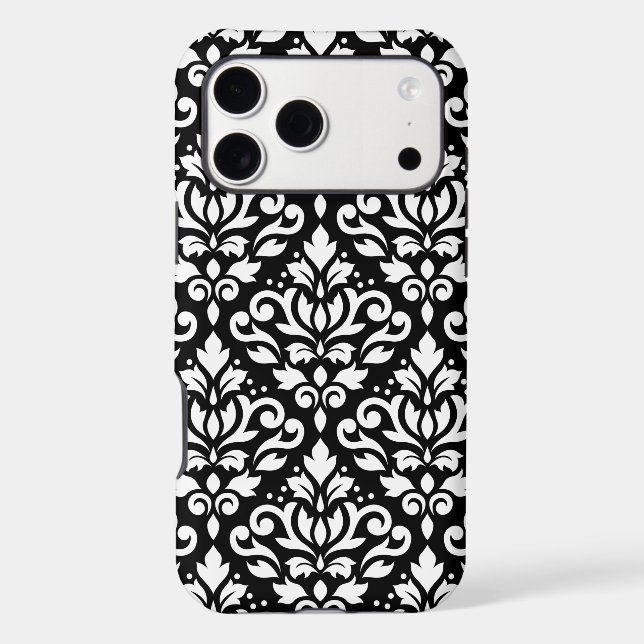 Scroll Damask Large Pattern White on Black (Back)