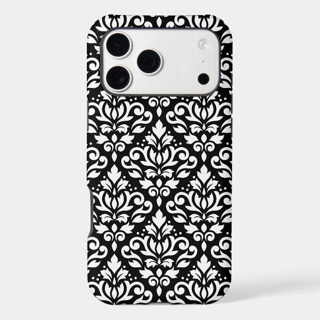 Scroll Damask Large Pattern White on Black (Back)