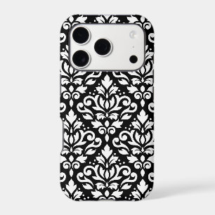 Scroll Damask Large Pattern White on Black